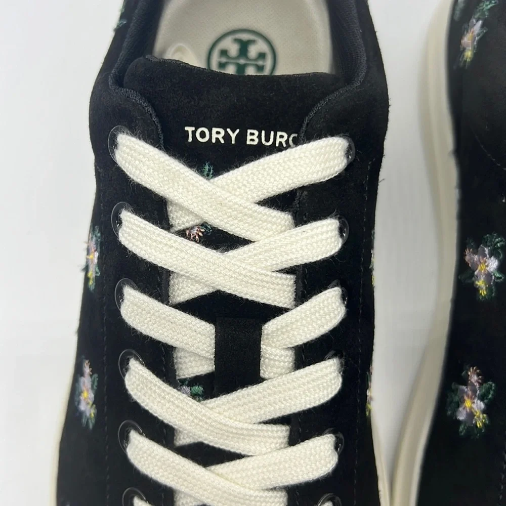 Tory Burch NWB HOWELL COURT SUEDE SNEAKER Color Daybreak Ditsy / Perfect Black